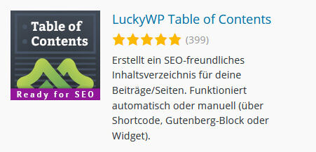 LuckyWP Table Of Contents - TOC Plugin für WordPress