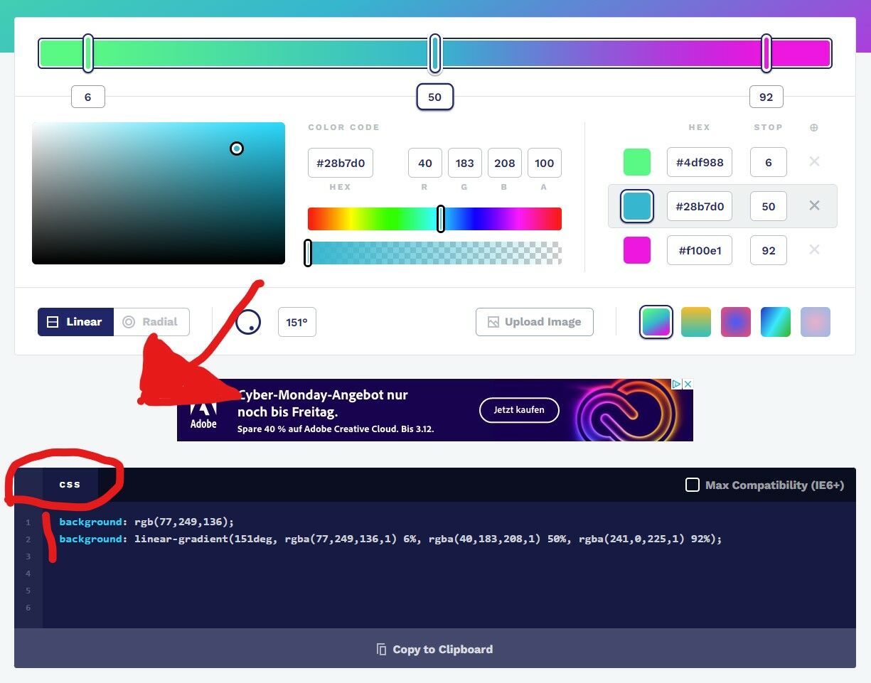 Elementor Farbverlauf mit 3 Farben (CSS)