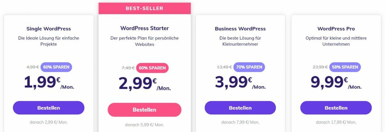 Webhosting Pakete & Preise